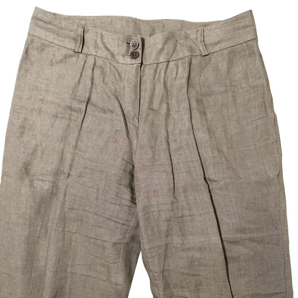 Olivier Strelli Flax Linen Capri Pants Cuffed Taupe Brown EUR 40 / 31